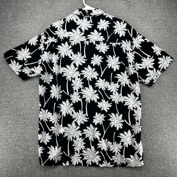Kenny Flowers Hawaiian Shirt Men Sz Large Black White Palms Short Sleeve Organic - Picture 2 of 7